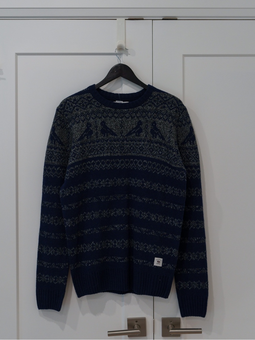 Bellfield Navy and Light Gray Patterned Crewneck Sweater